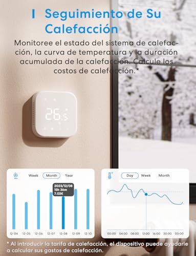 Meross Termostato Calefaccion WiFi Matter, Termostato WiFi Caldera Gas Condensación, Compatible con Alexa, Google Assistant y Siri, Sensor Externo, Detección Ventana Abierta, Bajo Consumo Programable - imagen 6