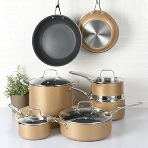 Martha Stewart 12 Piece Heavy Gauge Aluminum Hard Anodized Premium Nonstick Cookware Set Induction Safe Copper wBlack Interior