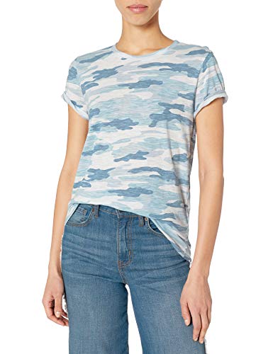 Lucky Brand Women's Short Sleeve Scoop Neck Camo Print Tee, Blue Multi, X Small