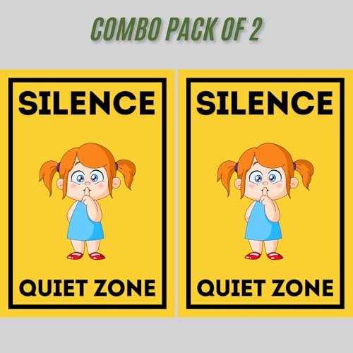 Image of Silent Please Quiet Zone Sign Board Sticker (20.5 x 14.5 cm) | Peel & Stick with 4 Corner Holes | Wall Door Office School Hospital Sign | Pack of 2 (Silent Please, Medium -20.5 x 14.5 CM)