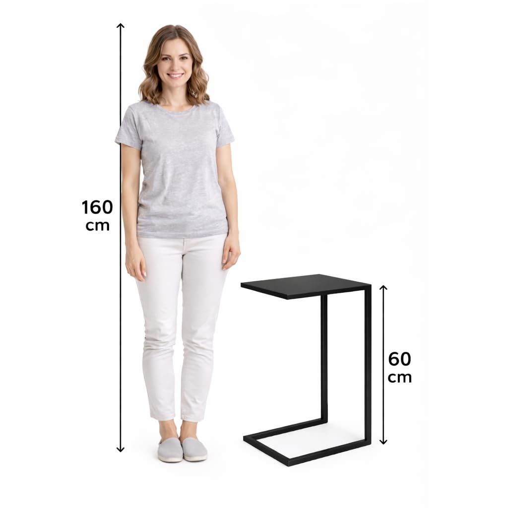 Mesa Auxiliar de sofá de 60 cm – Mueble salón Metal – Mesa Lateral de sofá Moderna – Negro 60 x 40 x 33 cm