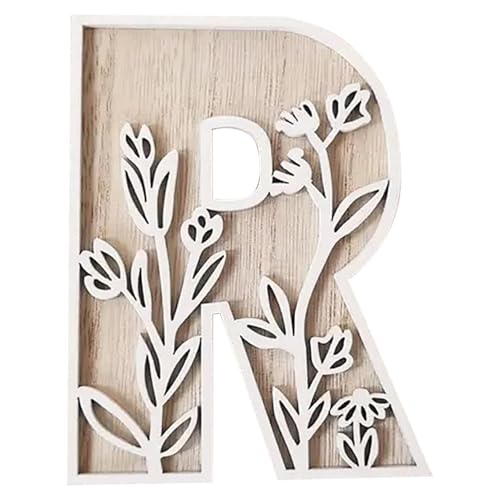 Image of DAGLLGEW Letter R 5 Inch Wooden Letters for Wall Decor Carved Floral Pattern Decorative Letters Alphabet for DIY Home Decor, Wedding, Nursery, Personalized Present Wood Wall