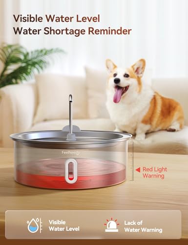 FEELNEEDY 7L Katzenbrunnen Edelstahl, Trinkbrunnen für Hunde mit 2 Filters Geeignet für die Verwendung mit Hunden oder Mehreren Katzen, LED Licht, Spülmaschinenfest