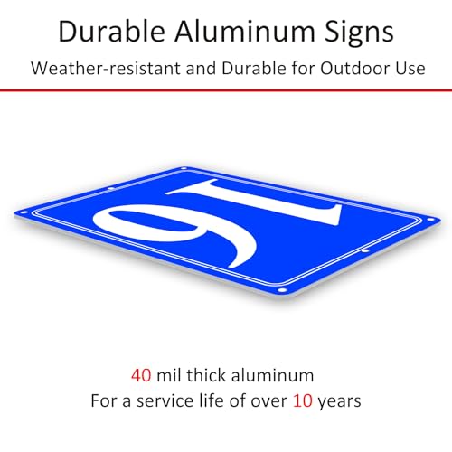 Image of Premium Aluminum Number Signs 16, Metal 12 inch X 8 inch Blue Numbered Signs Outdoor for Parking Lots, Floor, Dock, Court, Aisle, Field, High Visibility, No Fade, Weather-resistant