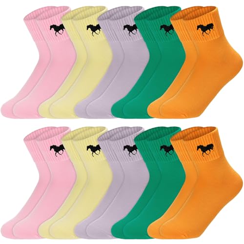 Eurzom 10 Pairs Socks Womens Crew Elastic Ankle Length Cotton Socks Aesthetic Cute Lightweight Low Cut Gifts for Women (Horse)
