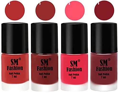 Image of Nail Polish Combo Set (Pack of 4) Quick Dry Gel Finish Nail Paint | Coral Pink ,Jam,Dark Pink,Plum | 7 ml Each