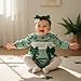 Yiiciovy Baby Girl St Patricks Day Outfit Long Sleeve Plaid Bow Romper and Headband 2 Piece Smocked Irish Outfit (Green-B, 12-18 Months)