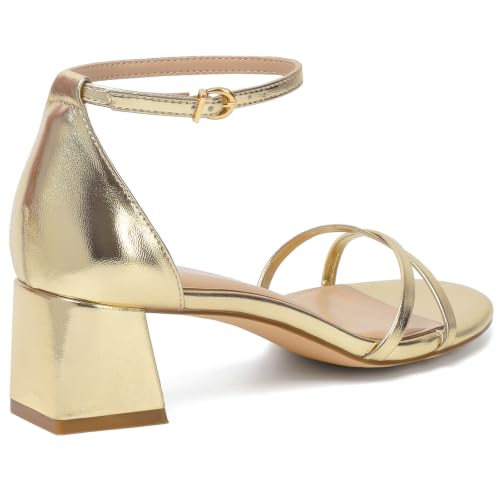 Image of Mostrin Chunky Heels for Women Round Open Toe Strappy Heeled Sandals Ankle Strap Dressy Block Low Heels for Party Wedding Prom Daily