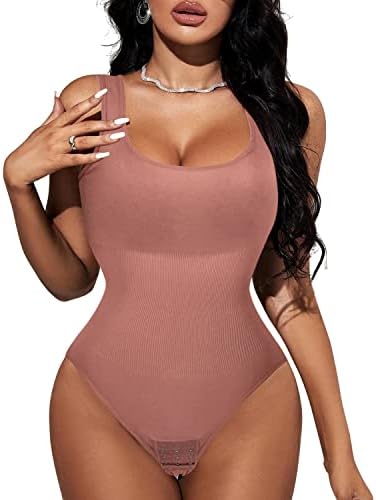 Fitever Women Shapewear Bodysuit Waist Trainer Slim Full Body Shaper Seamless Tummy Control Romper Tops Round Neck Jumpsuits