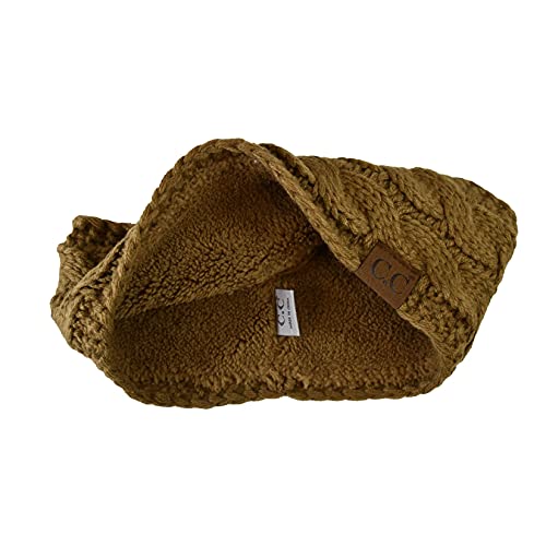 C.C Soft Stretch Winter Warm Cable Knit Fuzzy Lined Ear Warmer Headband, Golden Walnut