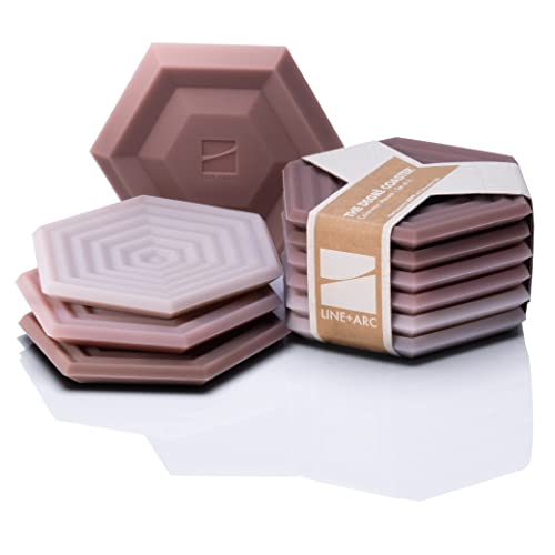 Image of LINE+ARC Extra Thick Silicone Coasters (As Featured in NYT WireCutter, 2026). Waterproof Anti-Stain Dishwasher-Safe Original Degre Coasters (Set of 6, Mauve) Outdoor Rubber Mid-Century Modern