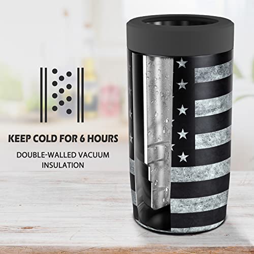 4-In-1 Slim Can Cooler Easy To Hold Insulated Beer Can Holder Double-Walled Stainless Steel For All 12 Oz Cans (Black America Flag 2) #TOP1