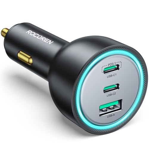 165W USB C Car Charger, Rocoren PD3.1 Super Fast Charging