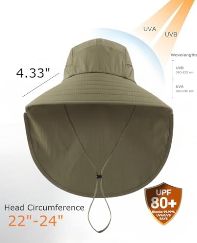 Image of Home Prefer UPF 80+ Sun Hat for Men Women Wide Brim Sun Hat with Neck Flap Summer Beach UV Protection Gardening Fishing Hat