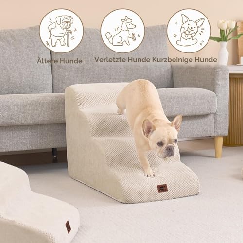 EHEYCIGA Hundetreppe für Kleine Hunde 50 cm Hoch, 4 Stufen, Beige