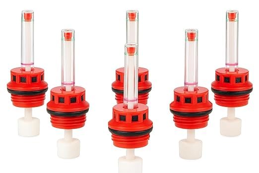 Image of Luminous, and Livfast Compatible [Not for Exide Batteries] Inverter Battery Water Level Float Indicator Cap Set with Fumes Filtration - 1 Set of 6 Pieces for 1 Battery (Red) (Red)