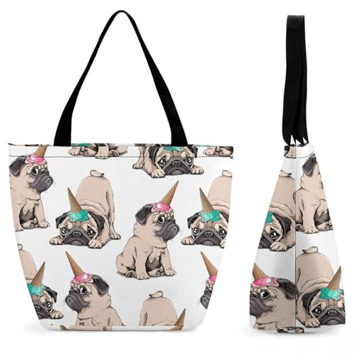 Sac shopping licorne carlin pour femme, grand cabas de voyage 32cm
