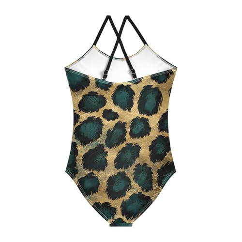 Bolaz Girls Swimsuits One-Piece Bathing Suits Multicolor Kids Sport Summer Beach Swimwear for 3-10 Years Old-Green Gold and Black Leopard Print Pattern2