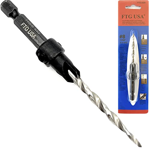 FTG USA Adjustable Wood Countersink Drill Bit Set #8 (11/64