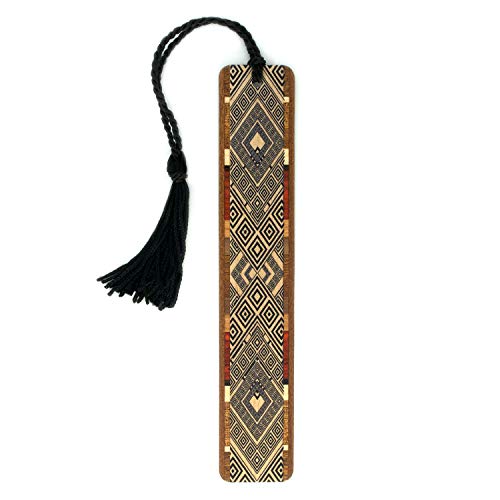 Black Argyle Wooden Bookmark | Geometric Diamond Pattern Abstract Art for Book Lovers | Handmade Wood Bookmark with Black Tassel | Made in the USA