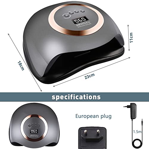 AMAYGA Lampada Unghie UV LED,168W Fornetto per Manicure/Pedicure Permanente Smalto Semipermanente 4 Timer con 10s/30s/60s/99s Display LED Automatico Sensore - 2