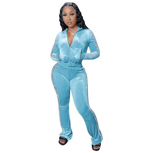 Womens 2 Piece Velour Jogger Tracksuit Two Piece Sexy...