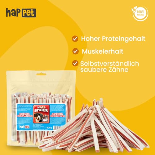 HAPPET Hundegröße - Hähnchen- Dorschsandwich 500g - natürlicher Trainingsbeiß, eiweiß- und fettarme Leckerei, gesunder Snack zur Unterstützung der Hygiene von Zähnen und Zahnfleisch bei Hunden
