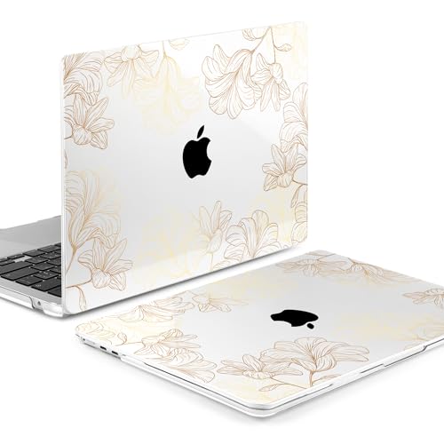 Image of MEEgoodo for M5 /M4 /M3 /M2 MacBook Air 15 inch Case 2026 2025 2024 2023, Case Fit Model (A3448 /A3241 /A3114 /A2941) for MacBook Air 15.3 inch, Drawn Golden Floral