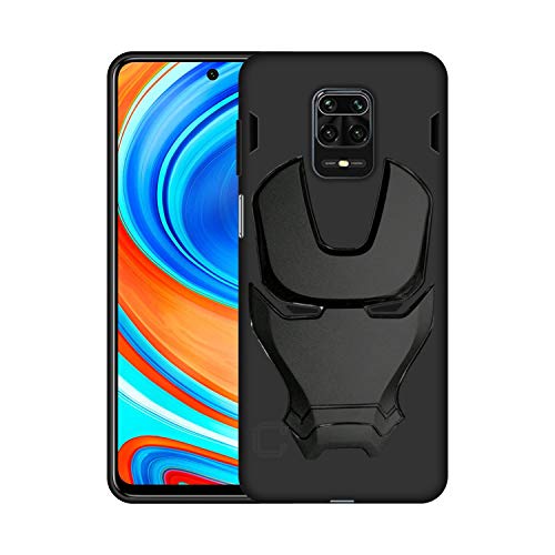 Image of COVERLY Official 3D Touch Feel Trending Real Hero Avenger Logo Mask Soft Rugged Grip Iron Man Super Power Cartoon Movie Silicone Matte Strong Back Cover for Xiaomi Redmi Note 9 Pro - Black