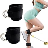 Tobilleras Poleas Gym - 2u- Agarres Poleas Gym - Tobillera para Polea Acolchado para Mujeres - Correa Tobillos Gym para Máquina de Cable Fitness y Gimnasio - Accesorios Gym - (Negro)