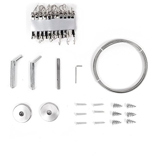 Fasthomegoods Window Decor Drapery Curtain Wire Rod Set With 24 Clips Stainless Steel Chrome 16.5 Feet Long #TOP4