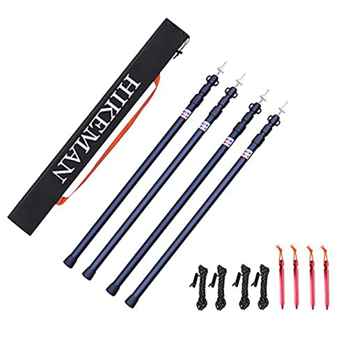 HIKEMAN Teleskopstange für Zelte Tarp – Campingstangen für Planen Markise Baldachin Veranda Sonnensegel Plane Kopffreiheit Aluminium Verstellbares Teleskop 90-230 cm ((4PCS)Black)