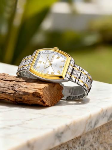 Image of Daniel Hechter Duroc Collection Luxury Watch for Men with Roman Indices, Day-Date Display and Two-Tone Studded Stainless Steel Strap