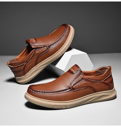 Men's Slip On Leather Casual Loafers Shoes Classic Business Anti-Skid Elastic Walking Shoes Fashionable and Breathable Formal Boat Shoes4