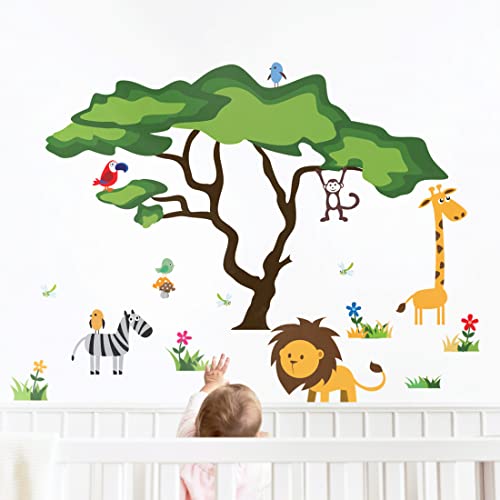 TIMBER ARTBOX Cute Safari Baby Nursery Decor – Jungle Kids Wall Decals – Animals Wall Stickers for Toddlers, Boys & Girls Room, Bedroom – Kawaii Forest Theme Daycare, Classroom & Playroom Decor