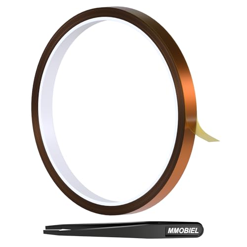 Image of MMOBIEL Heat Tape for Sublimation & Electronics Polyimide Tape 0.4 inch x 100ft (10mm x 30m) - High Temp up to 536F, ESD Tweezer Included - for Heat Press, 3D Printing, Soldering, HVAC