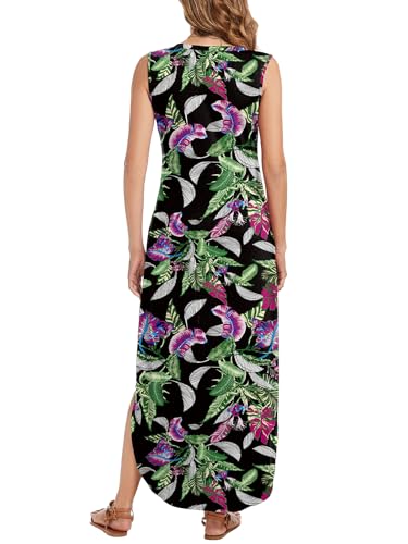 Image of Arolina Maxi Dress for Women Tropical Summer V Neck Sleeveless Split Long Beach Dresses Casual Loose Sundress with Pockets