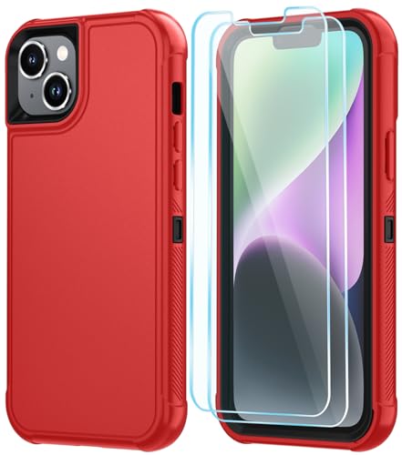 Image of SunStory Compatible with iPhone 13 /14 Case with HD Screen Protector, 3-Layer Heavy Duty Full-Body Cover,3 in 1 Hybrid Protective Case for iPhone 13 /14 6.1 inch, Red