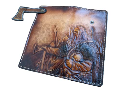 Men's 3D Genuine Leather Wallet, Long wallet, Biker wallet, Hand-Carved, Hand-Painted, Leather Carving, Custom wallet, Personalized wallet, Viking