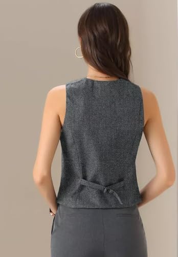 Women's Vintage Tweed Vest 3-Button Slim Fit Office Herringbone Sleeveless Waistcoat3