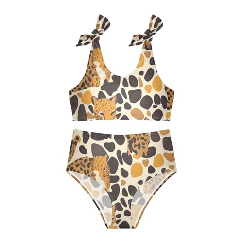 Abstract Leopard Cheetah Skin Shapes Girl Two Piecing Kids Bikini Set Beach Bathing Suit Swimwear Cute Shoulder Strap3