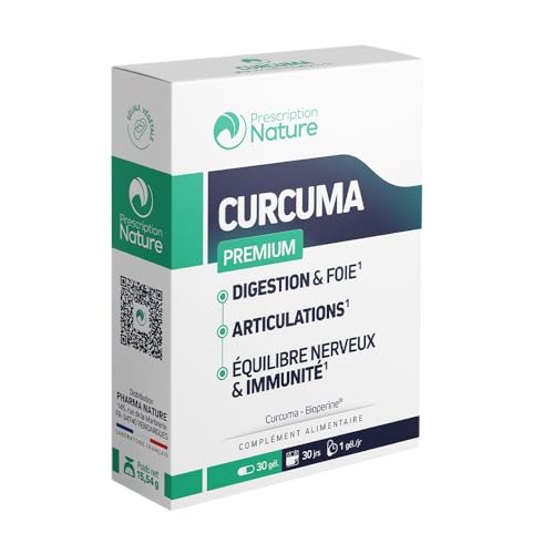 Prescription Nature - CURCUMA - Complément Alimentaire à Base de Plantes - Curcuma et Poivre Noir - Fabrication Française - 30 Gélules