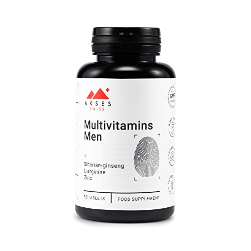 Multivitamin Komplex - Vitamine für Männer mit Ginseng, L-Arginin, Zink I 23 Vitamine und Mineralstoffe I Immunsystem Stärken I 90 Hochdosierte Tabletten für 3 Monate I von AKSES SWISS Cover
