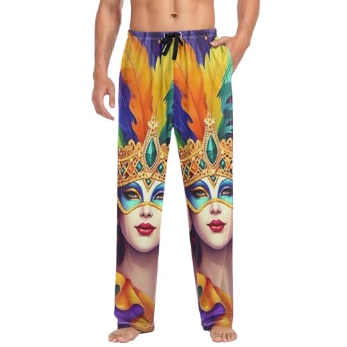 Lounge Pajama Pants for Men Carnival Mask Men's Sleep Bottoms Pants with Drawstring, S4