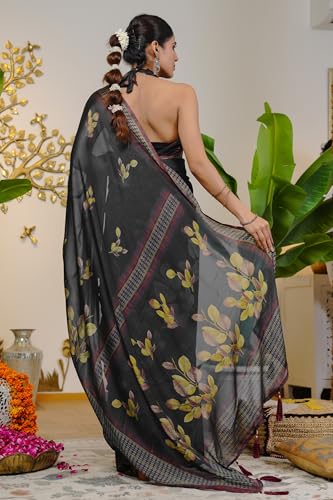 Image of MIRCHI FASHION Saree for Woman | Chiffon Floral Printed Breathable Occasional Sari with Blouse