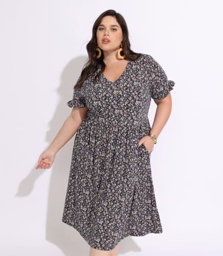 Image of RITERA Plus Size Dresses for Curvy Women Summer Spring Womens Dress V Neck Short Sleeve Casual Dress with Pockets XL-5XL