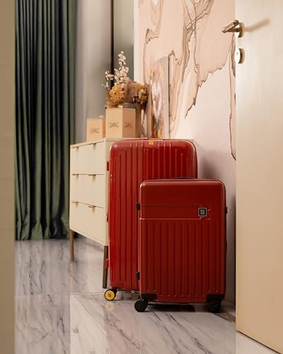 EUME Classic Cabin 55 Cm and Trunk Check - in Plus 73 Cm Luggage Trolley Bags for Travel - Set of 2 (Crimson Red) | Polycarbonate (PC) 8 Hinomoto Wheels Suitcase | Trolley Bags | Luggage Trolley