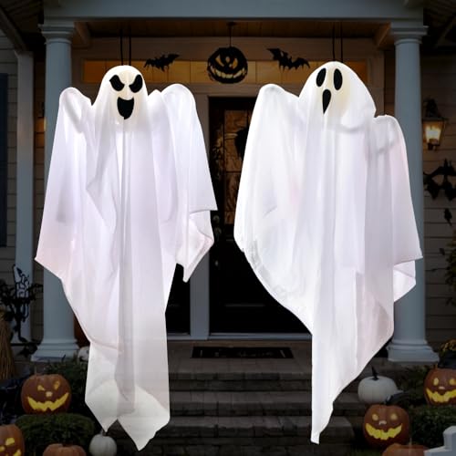 Image of JOYIN 2 PCS 27.5 inch Halloween Decorations Hanging Ghosts Outdoor, Halloween Flying Ghosts Decor for Tree Front Yard Patio Lawn Garden Party Supplies and Holiday Decorations