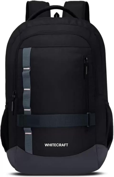 WHITECRAFT 48L Black Laptop Backpack with 3 Compartment, Bottle Pocket, Front Pocket|Fits upto 16 Inch Laptop Bag |Business, College, School Backpack|Casual Daypacks|Durable Backpack for Men & Women