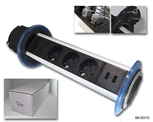 Phasak Bloc 3 Prises à encastrer 1.5 m Noir